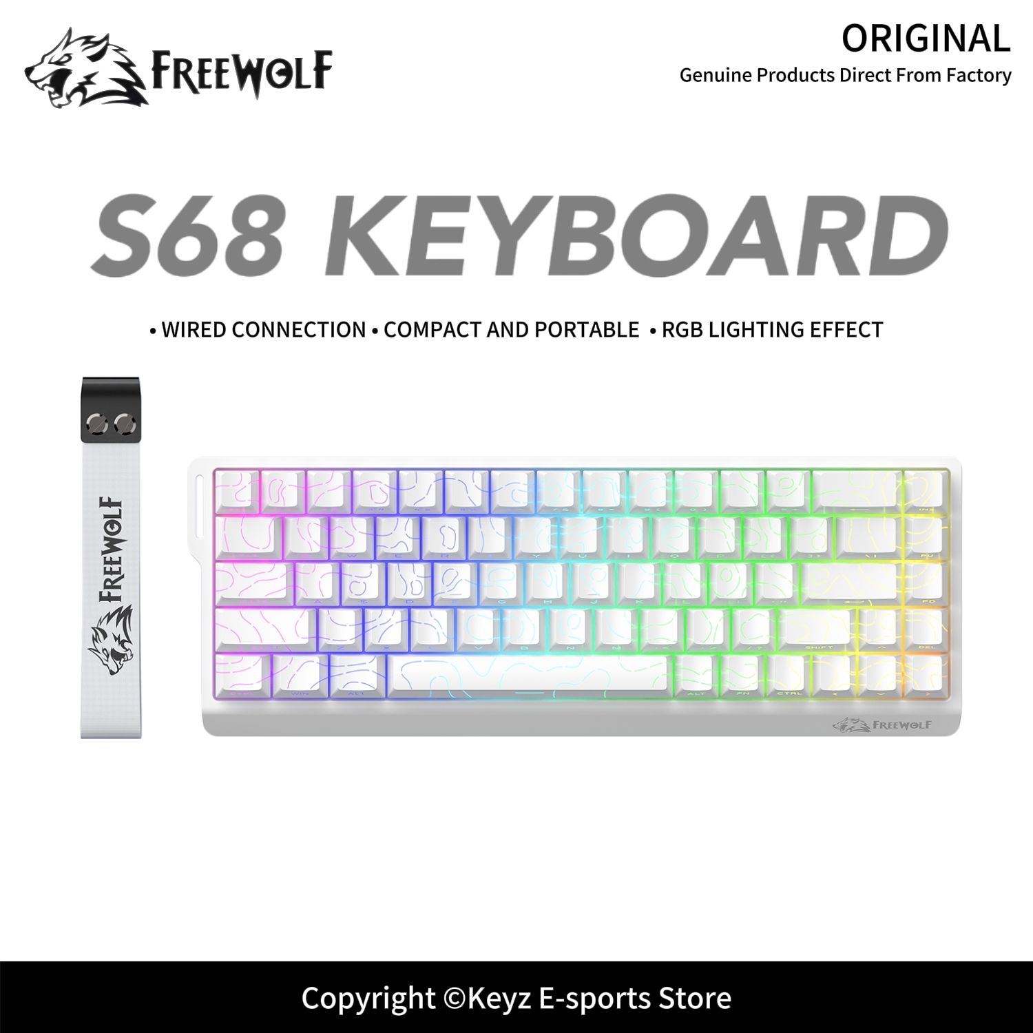 Rgb Keyboard Wrist Rest - FREEWOLF S68 Kablolu Oyuncu Membran Klavyesi